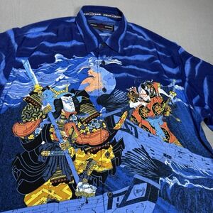 Pheat Farm Samurai Warrior Graphic Button Up Shirt Mens XL Japanese Print Baggy